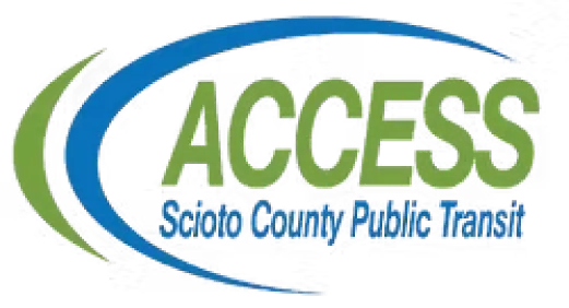 ACCESS Ashtabula County Public Transit logo with green wordmark and blue swoosh