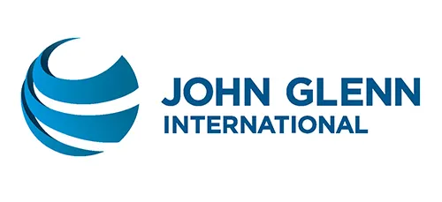 John Glenn International logo with blue globe icon and wordmark