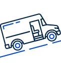 Blue delivery truck icon on a diagonal line