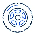 Blue tire icon with stylized wheel and tread