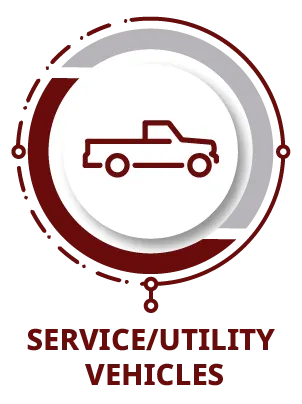Service/utility vehicles icon with red line drawing of a pickup truck