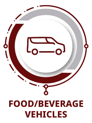 Food/beverage vehicles icon with red line drawing of a delivery van
