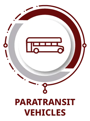 Paratransit vehicles icon with red line drawing of a shuttle bus