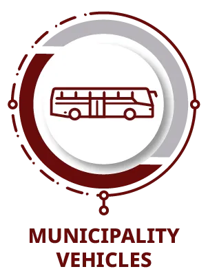 Municipality vehicles icon with red line drawing of a transit bus