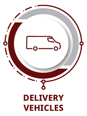 Delivery vehicles icon with red line drawing of a cargo van