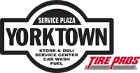 Yorktown Service Plaza logo with white text and a red secondary mark