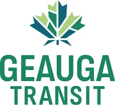 Geauga Transit logo with green wordmark and stylized leaf emblem