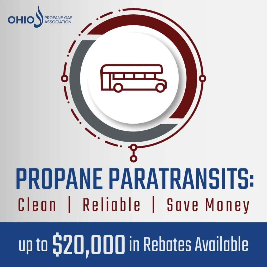 Illustrated paratransit bus graphic with Ohio Propane Gas Association and rebates up to $20,000