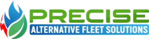 Precise Alternative Fleet Solutions logo with blue flame and green leaf icon