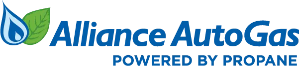 Alliance AutoGas Powered by Propane logo with blue flame and green leaf icon